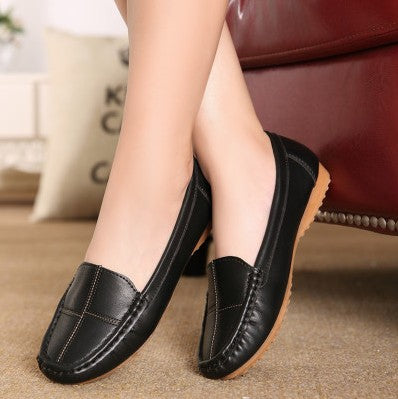 ZZPOHE leather shoes middle-aged mother shoes Women Slip on Casual shallow mouth flat Shoes soft bottom new work shoes Plus Size