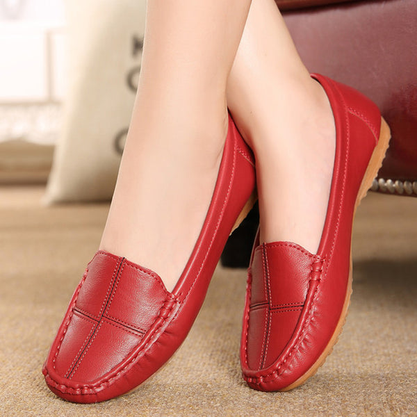 ZZPOHE leather shoes middle-aged mother shoes Women Slip on Casual shallow mouth flat Shoes soft bottom new work shoes Plus Size