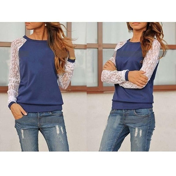 2017 Summer Lace Blouses Shirts Women Long Sleeve Blouse Blusa Feminina shirt Blouse Tops Solid O Neck Casual Shirts 5 Colors