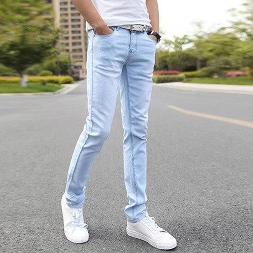 Male Fashion Designer Brand Elastic Straight Jeans 2016 New Men Mid Pants Slim Skinny Men Jeans Stretch Jeans for Man