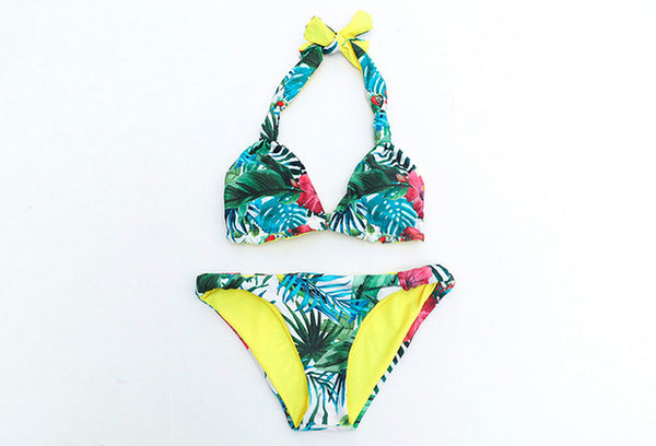 2017 Sexy Strappy Bikini Bandage Swimwear Leaves Tropical Swimsuit Retro Bikini Set Brazilian Bikinis Women Bathing Suit E968