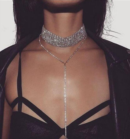 New Fashion Women 2017 Chocker Constraints Rhinestone Crystal Personality Neck Long  Chain Pendant Choker Necklaces Jewelry