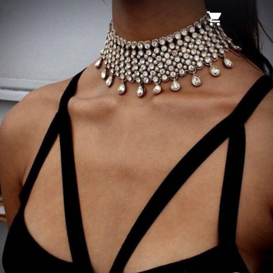 New Fashion Women 2017 Chocker Constraints Rhinestone Crystal Personality Neck Long  Chain Pendant Choker Necklaces Jewelry