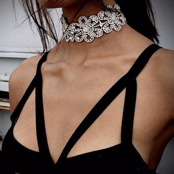 New Fashion Women 2017 Chocker Constraints Rhinestone Crystal Personality Neck Long  Chain Pendant Choker Necklaces Jewelry