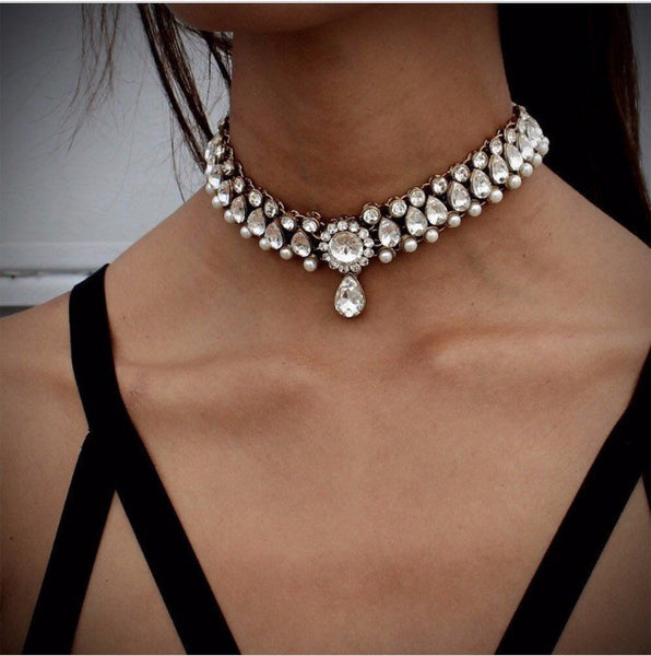 New Fashion Women 2017 Chocker Constraints Rhinestone Crystal Personality Neck Long  Chain Pendant Choker Necklaces Jewelry
