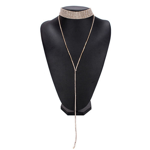 New Fashion Women 2017 Chocker Constraints Rhinestone Crystal Personality Neck Long  Chain Pendant Choker Necklaces Jewelry