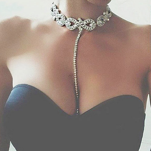 New Fashion Women 2017 Chocker Constraints Rhinestone Crystal Personality Neck Long  Chain Pendant Choker Necklaces Jewelry