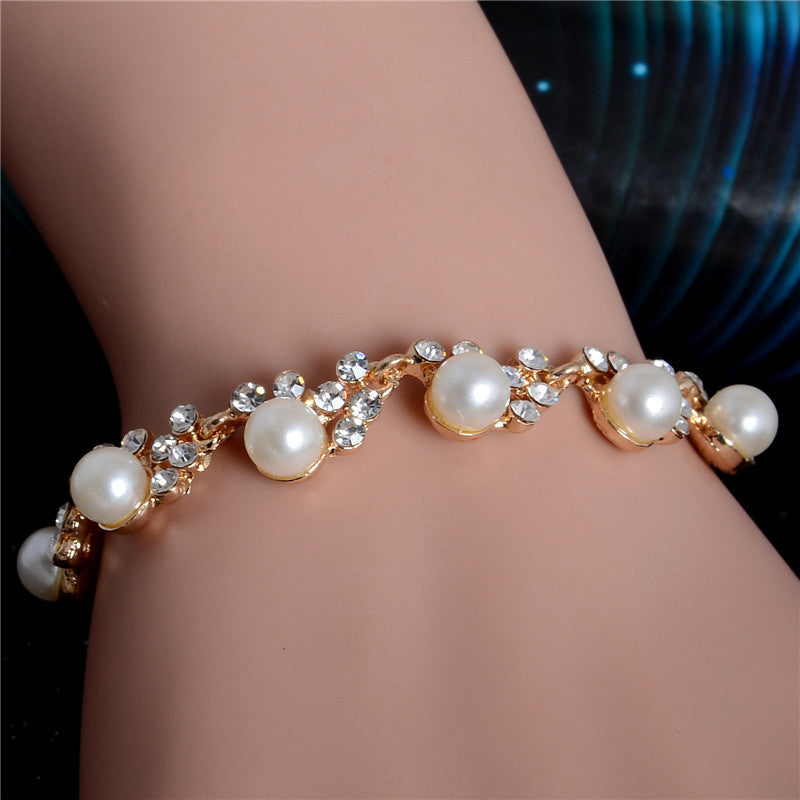 SHUANGR Fashion New Brand Design Luxury Gold-Color Charm Crystal Cubic Zircon Simulated Pearl Beads Bracelet For Women Jewelry