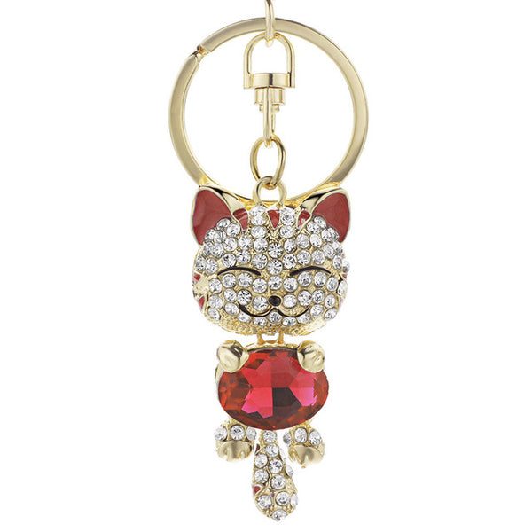 Cute Cat Crystal Rhinestone Keyrings Key Chains Rings Holder Purse Bag For Car Lovely Keychains K218C