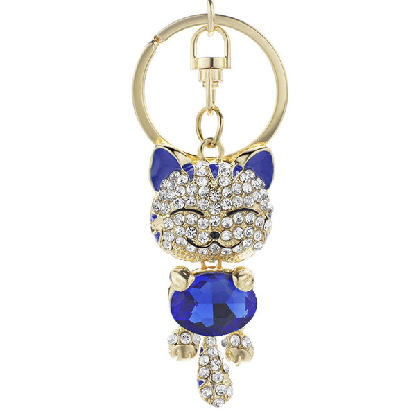 Cute Cat Crystal Rhinestone Keyrings Key Chains Rings Holder Purse Bag For Car Lovely Keychains K218C
