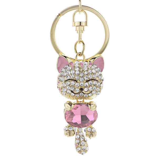 Cute Cat Crystal Rhinestone Keyrings Key Chains Rings Holder Purse Bag For Car Lovely Keychains K218C