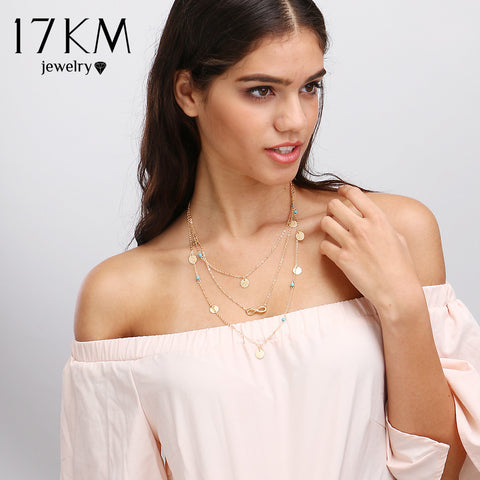 17KM New Multi Layer Chain Gold Color Tassel Infinity Necklace for Women Jewellery Bohemian Choker Colar collier