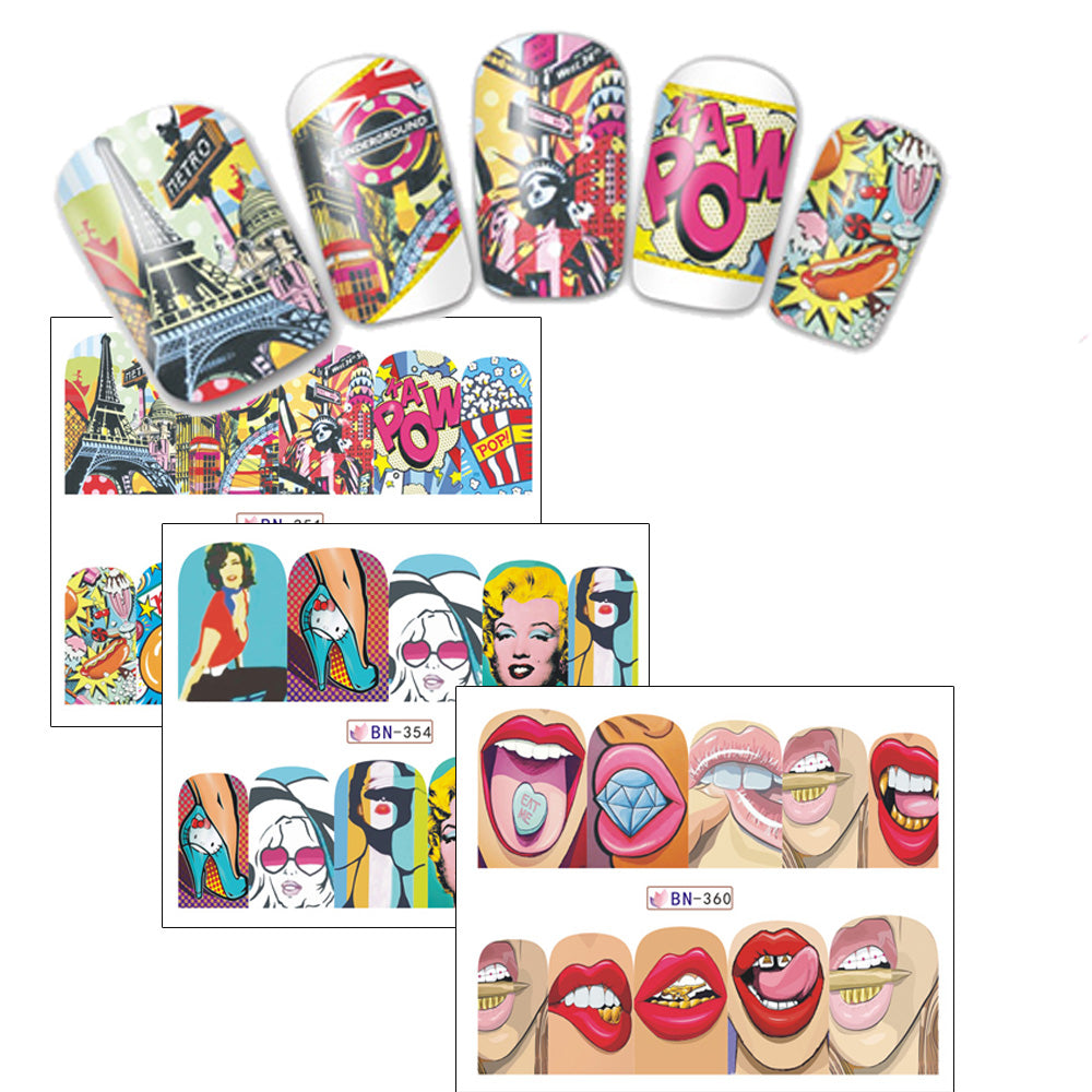 1Sheet Fashion Sticker Full Cover Lips Cute Style Water Transfer Tips Nail Art Decorations SABN349-360