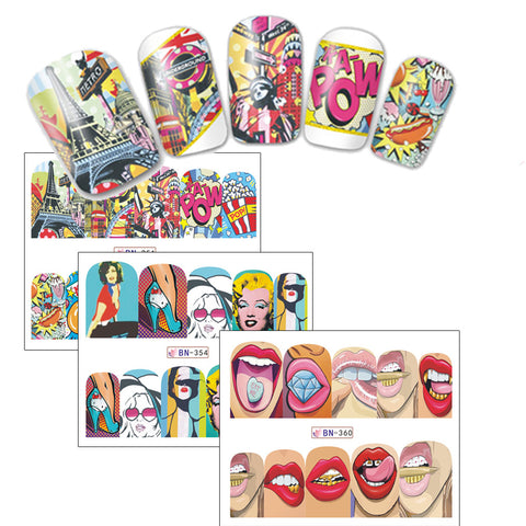 1Sheet Fashion Sticker Full Cover Lips Cute Style Water Transfer Tips Nail Art Decorations SABN349-360