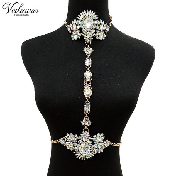 Vedawas Bohomian Fashion Jewelry Multicolor Crystal Choker Maxi Necklace Bracelets Body Statement Chain Necklace For Women 2178