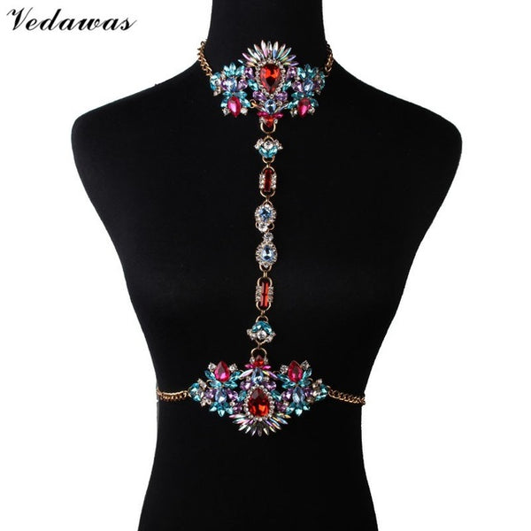 Vedawas Bohomian Fashion Jewelry Multicolor Crystal Choker Maxi Necklace Bracelets Body Statement Chain Necklace For Women 2178