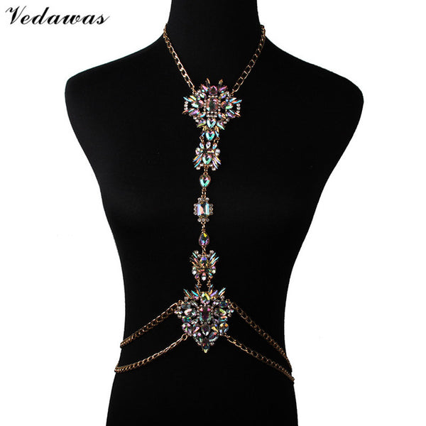 Vedawas Bohomian Fashion Jewelry Multicolor Crystal Choker Maxi Necklace Bracelets Body Statement Chain Necklace For Women 2178