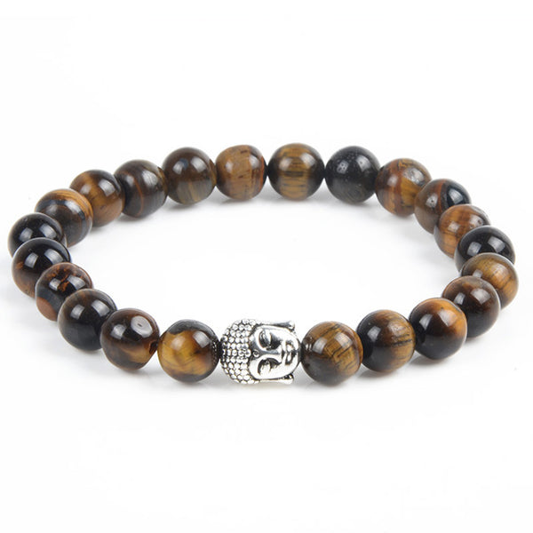 Chanfar Antique Silver Plated Buddha Bracelet Tiger Eye Lava Natural Stone Bracelet Bangle Women Men Jewelry Pulseras 2016