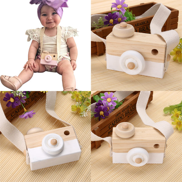 Baby Kids Lovely Wooden Toy Camera Birthday Gift Creative Neck Camera Photography Prop Decor for Children Toy Cameras