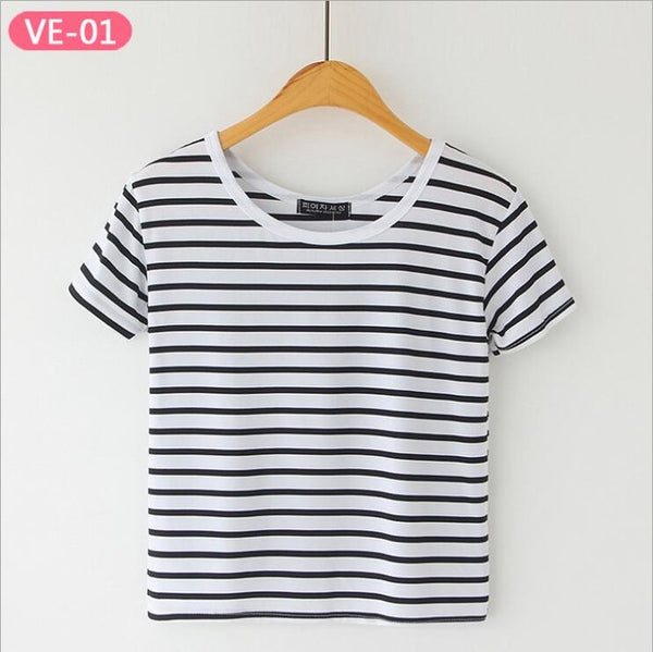 TRERONINAE striped crop top women loose blusas 2017 camiseta thin female o-neck cotton t shirt short sleeve casual tee shirts