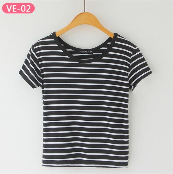 TRERONINAE striped crop top women loose blusas 2017 camiseta thin female o-neck cotton t shirt short sleeve casual tee shirts