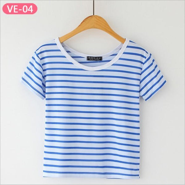 TRERONINAE striped crop top women loose blusas 2017 camiseta thin female o-neck cotton t shirt short sleeve casual tee shirts