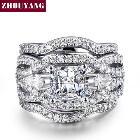 Classic Marquise shape Cubic Zirconia 3 Rings Sets Silver Color Party Wedding Jewelry For Women Gift ZYR643 ZYR711