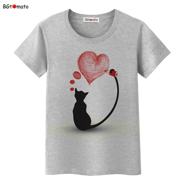 BGtomato super cool elegant cat T-shirts for women originality design fashion 3D shirts Brand good quality soft casual shirts