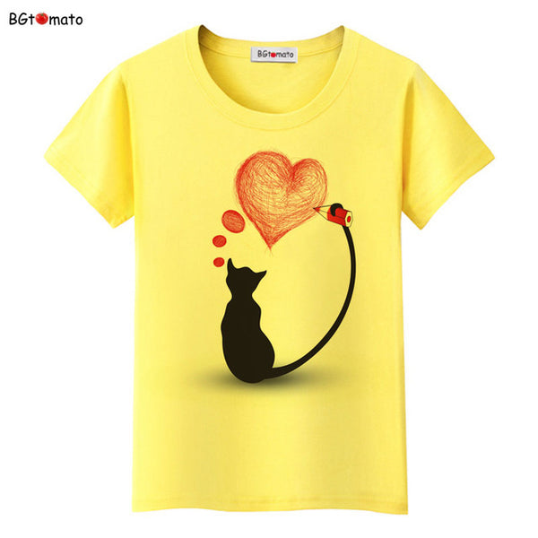 BGtomato super cool elegant cat T-shirts for women originality design fashion 3D shirts Brand good quality soft casual shirts