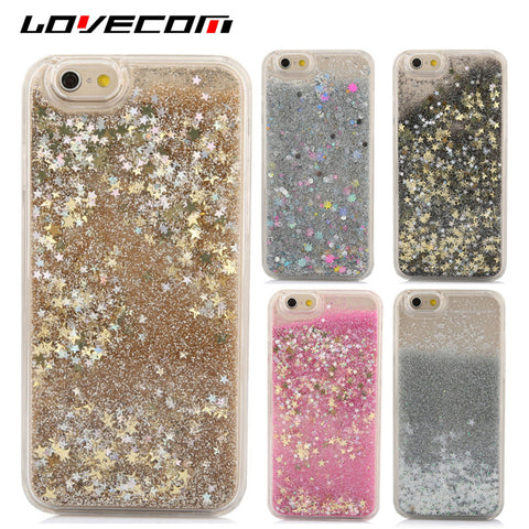 LOVECOM For iPhone 7 6 6S Plus 5 5S 5C SE Cell Phone Case Dynamic Liquid Glitter Stars Quicksand Colorful Sequin Hard PC Cover