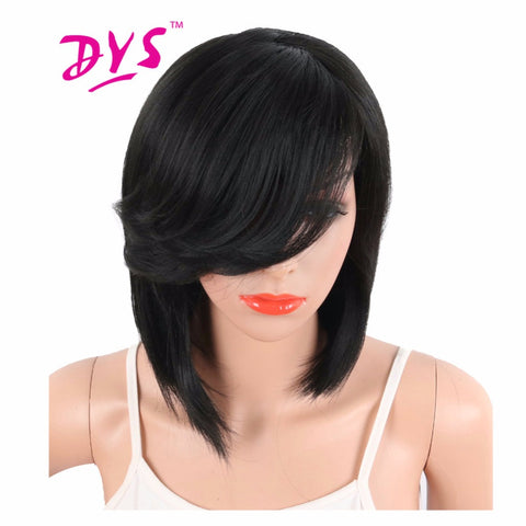 Deyngs Short Straight Synthetic Side Parting Bob Wigs With Bangs For Black Women Brazilian Hairstyle Natural Heat Resistant Hair