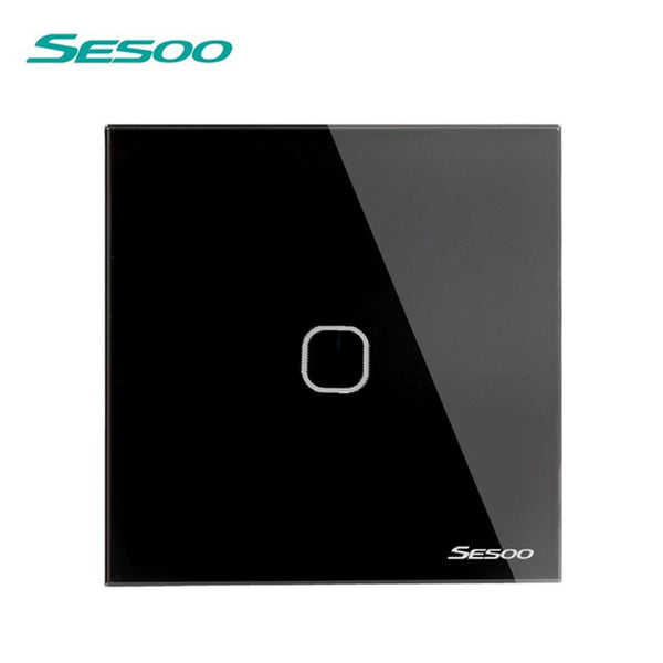 EU/UK Standard SESOO Touch Switch 1 Gang/2 Gang/3 Gang 1 Way,Single Fireline Wall Light Switch,Black Crystal Tempered Glass