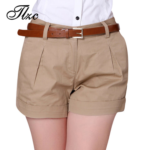 2017 Korea Summer Woman Cotton Shorts Size S-3XL New Fashion Design Lady Casual Short Trousers Solid Color Khaki / White