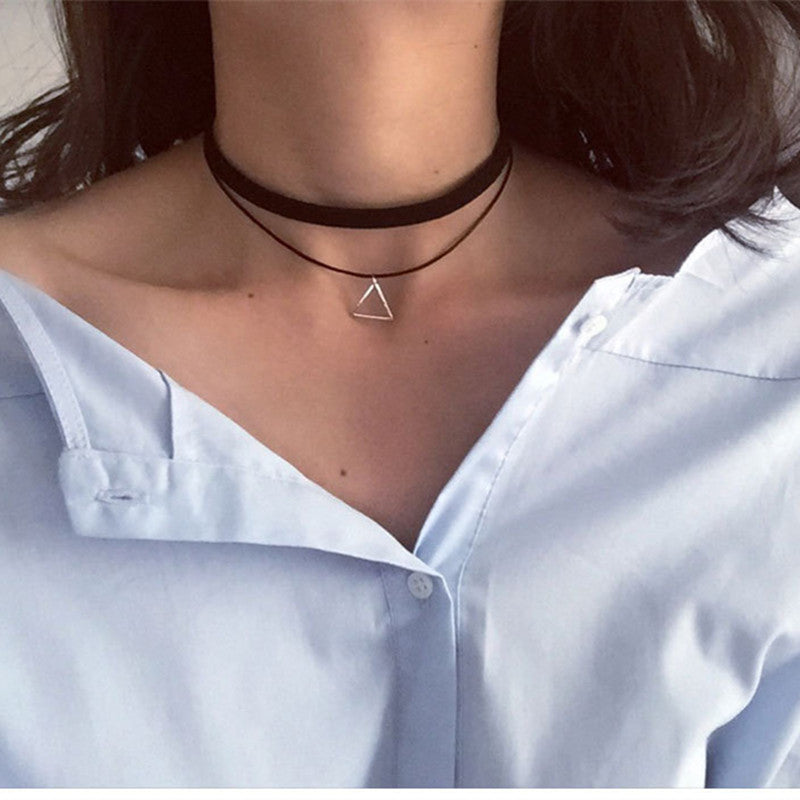N757 Multilayer Chokers Necklaces For Women Triangle Geometric Pendant Necklace Collares Fashion Jewelry Bijoux Colar 2017