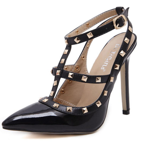 New 2107 Hot Women Pumps Ladies Sexy Pointed Toe High Heels Fashion Buckle Studded Stiletto High Heel Sandals Shoes Large Size