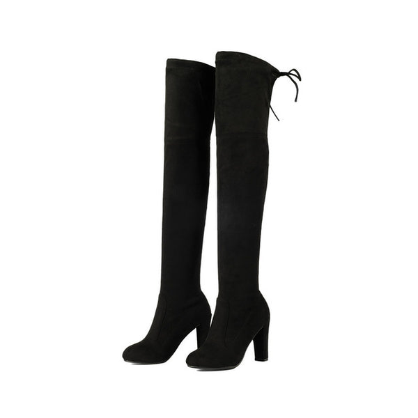 ESVEVA 2017 Western Style Spring Over The Knee Boots Square High Heel Women Boots Sexy Ladies Lace Up Fashion Boots Size 34-43