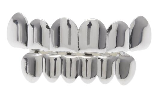 Silver Color Top Bottom Teeth GRILLZ  Mouth Teeth Caps Hip Hop Grills with Silicone mode