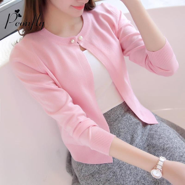 Newest Knitted Cardigan Women 2017 Spring Autumn Long Sleeve Women Sweater Cardigan Female Single Button Pull Femme Black/Pink