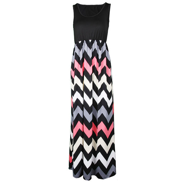 2017 Hot Sexy Women Dress o-neck Striped Print Maxi dress vestido casual Long Dress Sleeveless Beach Summer Dress Sundress C0961