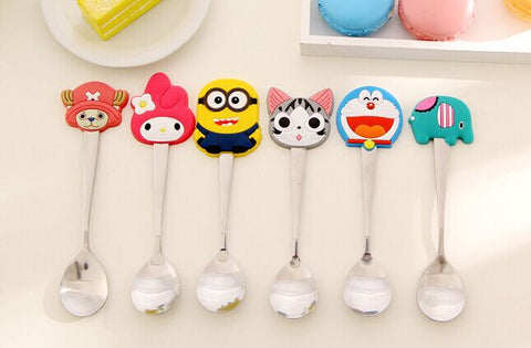 Kawaii 9Designs- Hello Kitty , Chi's Cat Etc. Spoon Kitchen toy set , Baby Kid's Dining Spoon , Stainless Salad Ice Cream Spoon