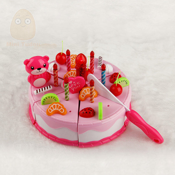 MiniTudou Play Food 38PCS Miniature Kitchen Pink Birthday Cake Toy Children Pretend Play Kids Toys For Girls
