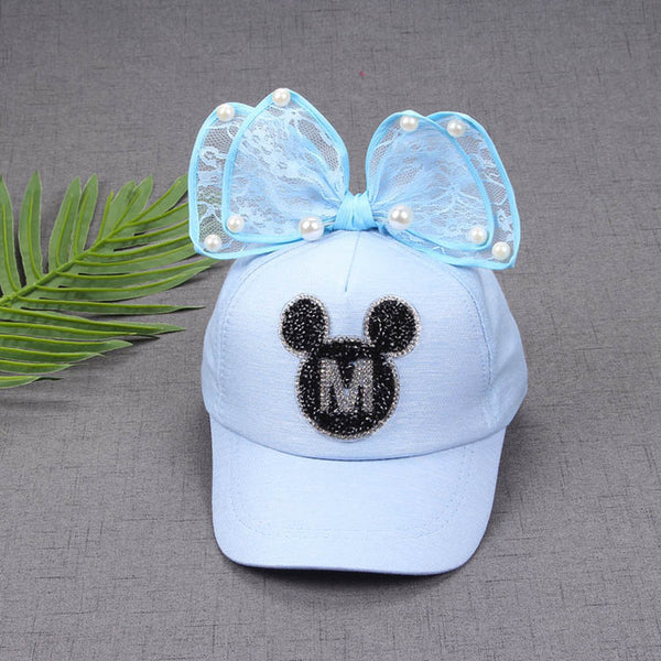 2017 Children Hip Hop Baseball Cap Summer Baby rabbit ear pearl bow kids Sun Hat Boys Girls snapback Caps for 2-8 years old