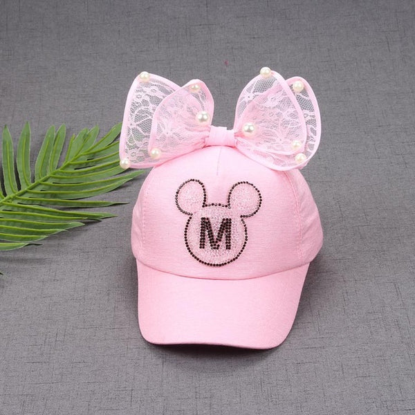 2017 Children Hip Hop Baseball Cap Summer Baby rabbit ear pearl bow kids Sun Hat Boys Girls snapback Caps for 2-8 years old