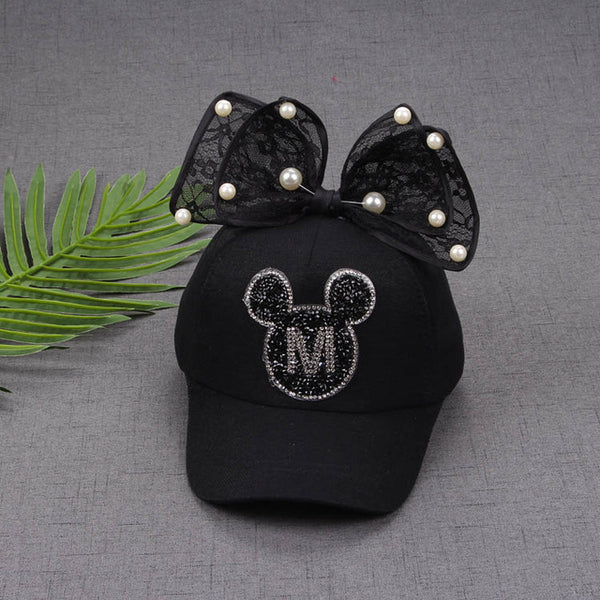 2017 Children Hip Hop Baseball Cap Summer Baby rabbit ear pearl bow kids Sun Hat Boys Girls snapback Caps for 2-8 years old