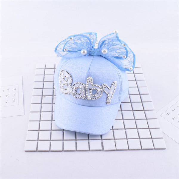 2017 Children Hip Hop Baseball Cap Summer Baby rabbit ear pearl bow kids Sun Hat Boys Girls snapback Caps for 2-8 years old