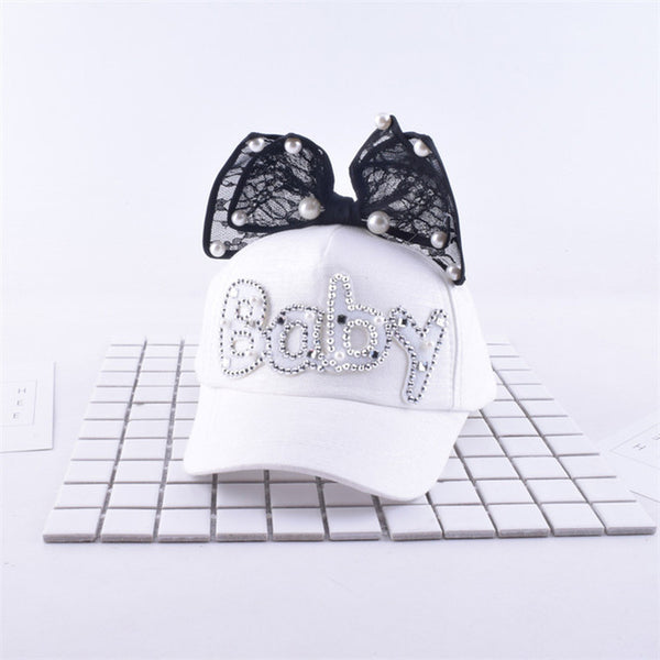 2017 Children Hip Hop Baseball Cap Summer Baby rabbit ear pearl bow kids Sun Hat Boys Girls snapback Caps for 2-8 years old