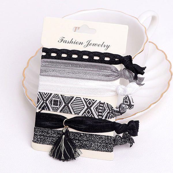 High Quality 5Pcs/Set Summer Girl Print Elastic Hair Band Cute Rubber Band Knot Hair Rope Women Hair Accessories Ponytail Holder