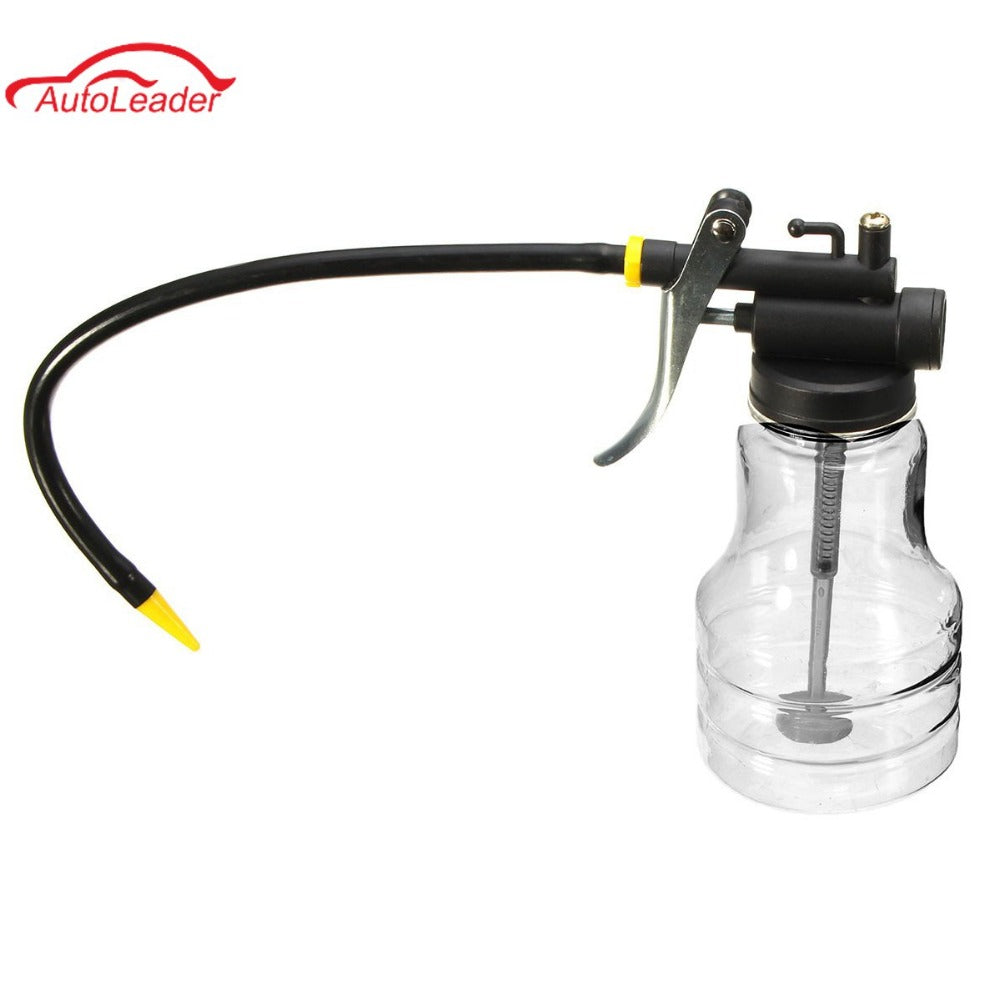 New 250cc Transparent High Pressure Pump Oiler Lubrication Oil Can Plastic Machine Oiler Grease 245mm Length flex Gun