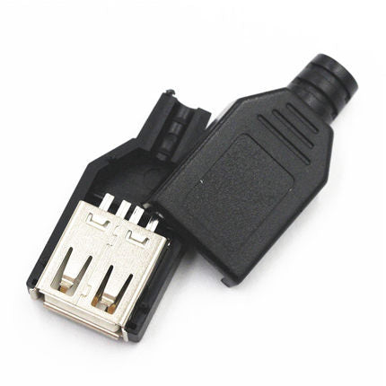 New 10pcs Type A Female USB 4 Pin Plug Socket Connector With Black Plastic Cover