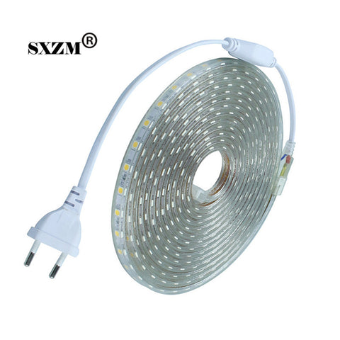 SXZM Waterproof SMD5050 led tape AC220V flexible led strip 60 leds/Meter outdoor garden lighting with EU plug (clips on free)